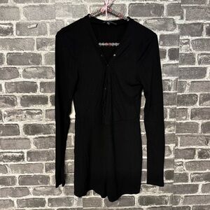 Lulus romper black ribbed snap chest buttons